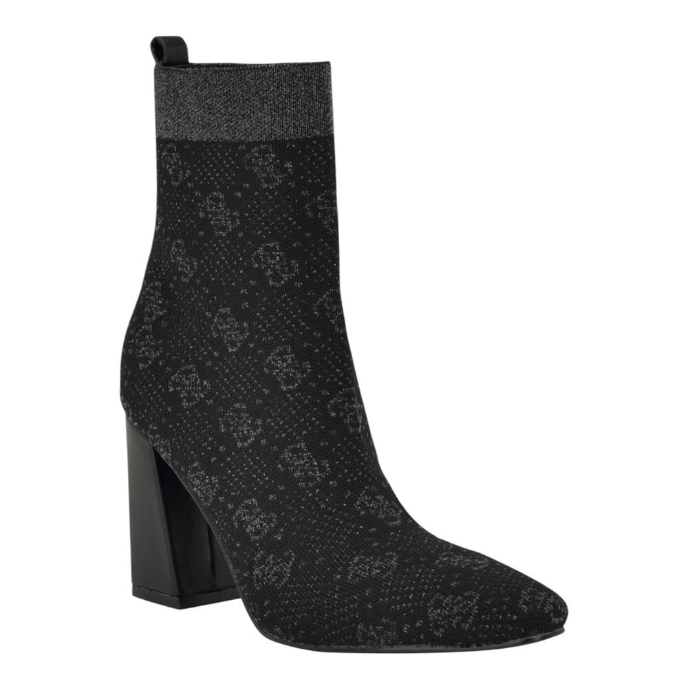 GUESS Women's Yonel Block Heel Stretch Knit Logo Dress Booties Black Size 6